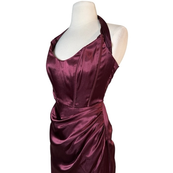Galina Halter Corseted Bustier Draped Formal Gown Prom Burgundy Size 4 Wedding - Picture 10 of 15